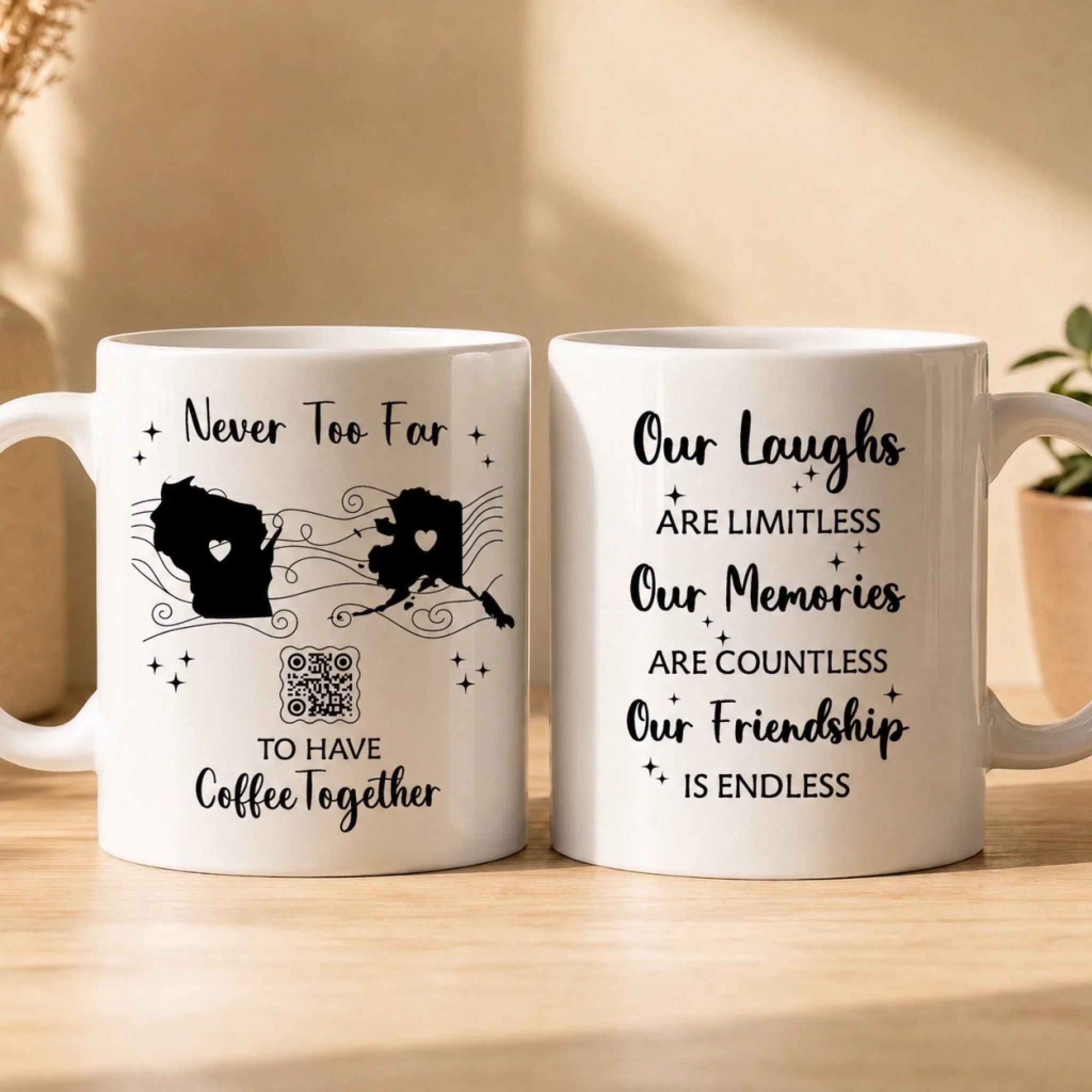 Couple Mugs - Never Too Far Personalized QR Mug-Custom State