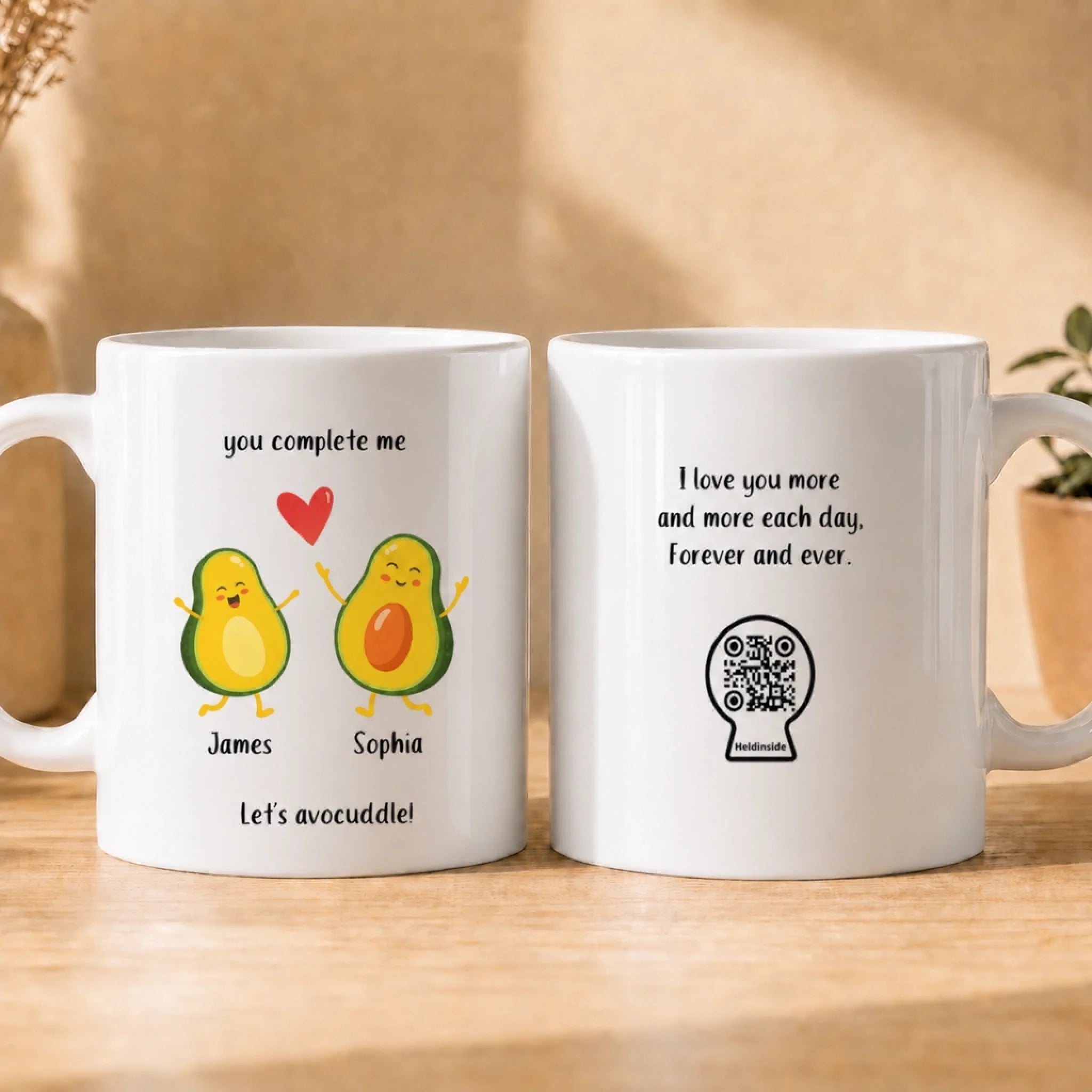 Couple Mugs - Let's Avocuddle Personalised QR Mug - Custom Name & Text