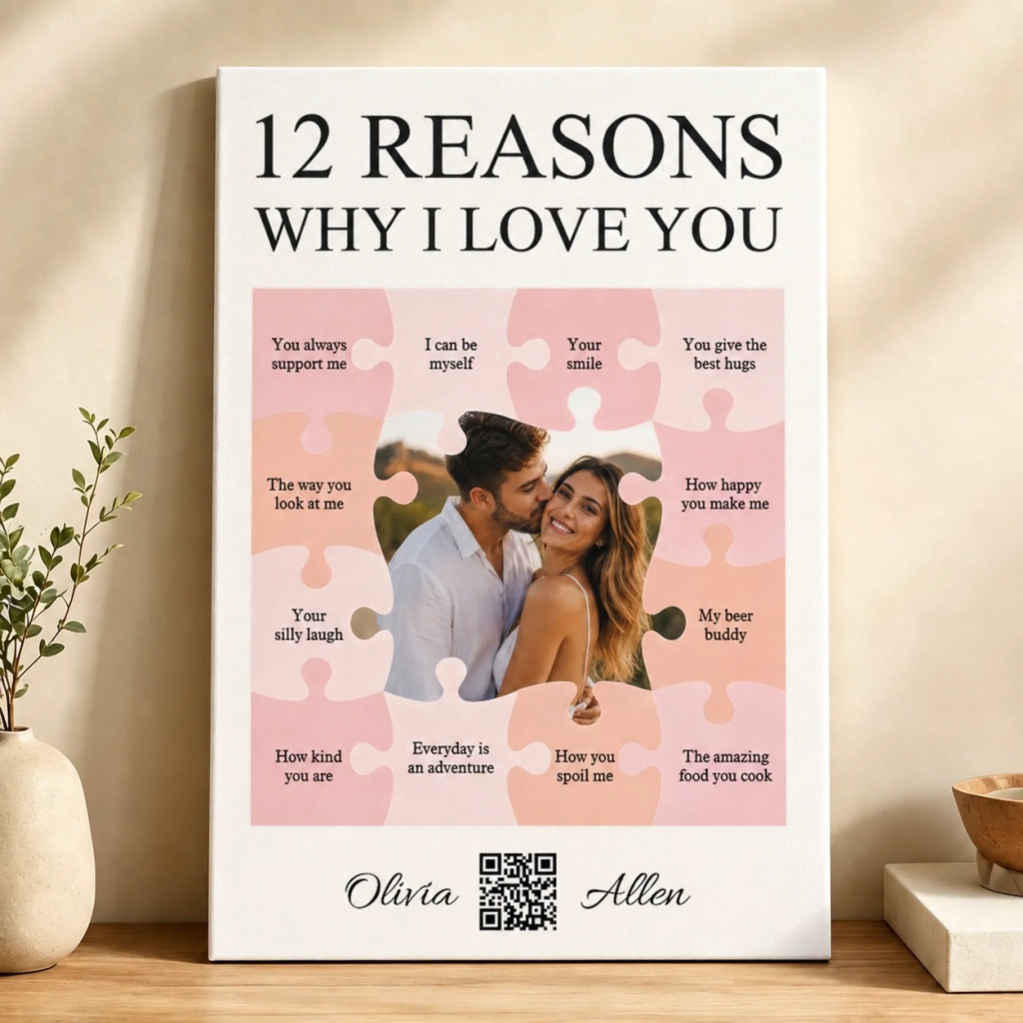 Couple Canvas - Puzzle QR Canvas- Custom Text & Names