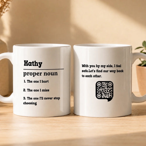 Couple Mugs - Classic Definition Personalised QR Mug - Custom Name & Text