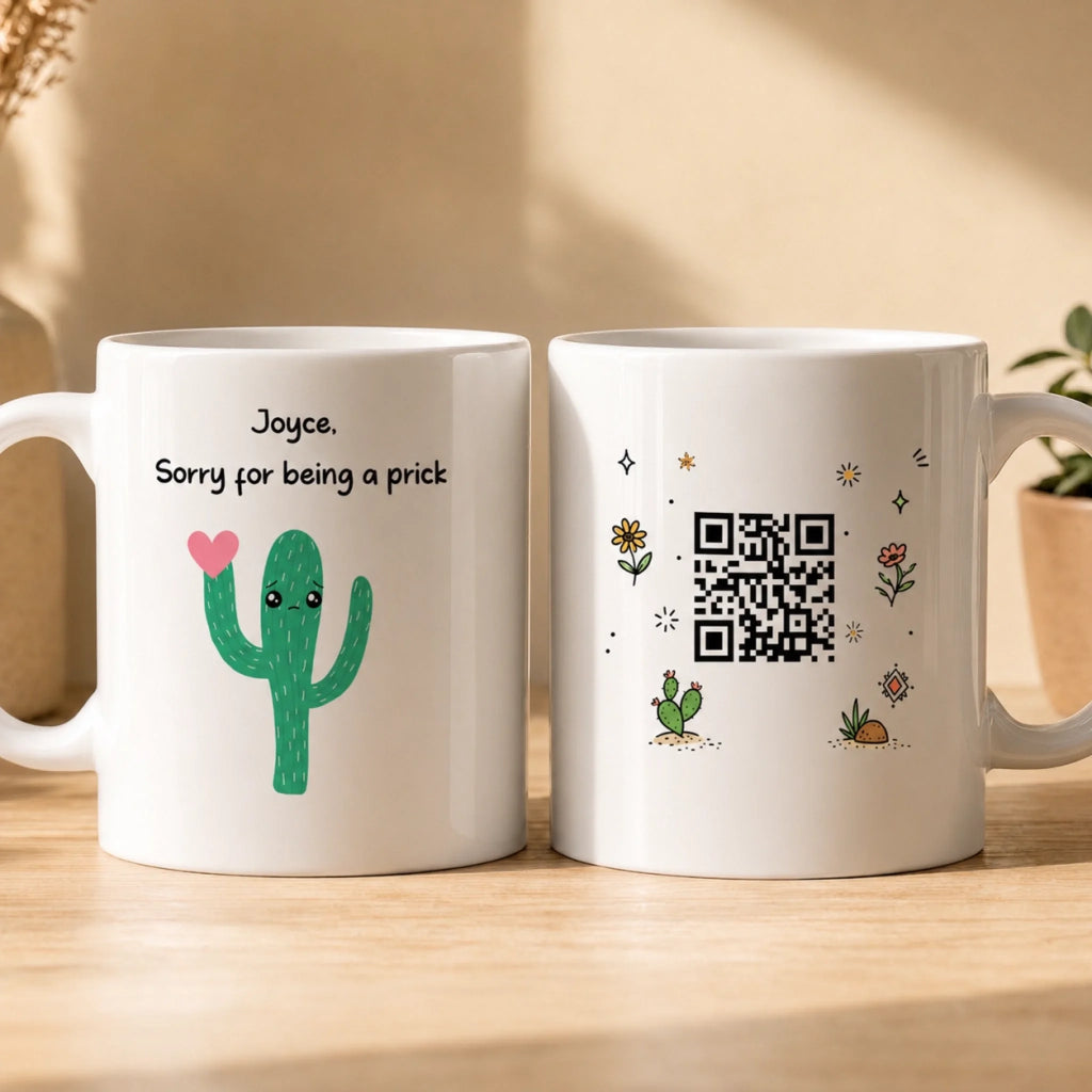 Couple Mugs -  Sorry For Being A Prick Personalized QR Mug – Custom Name Apology Mug