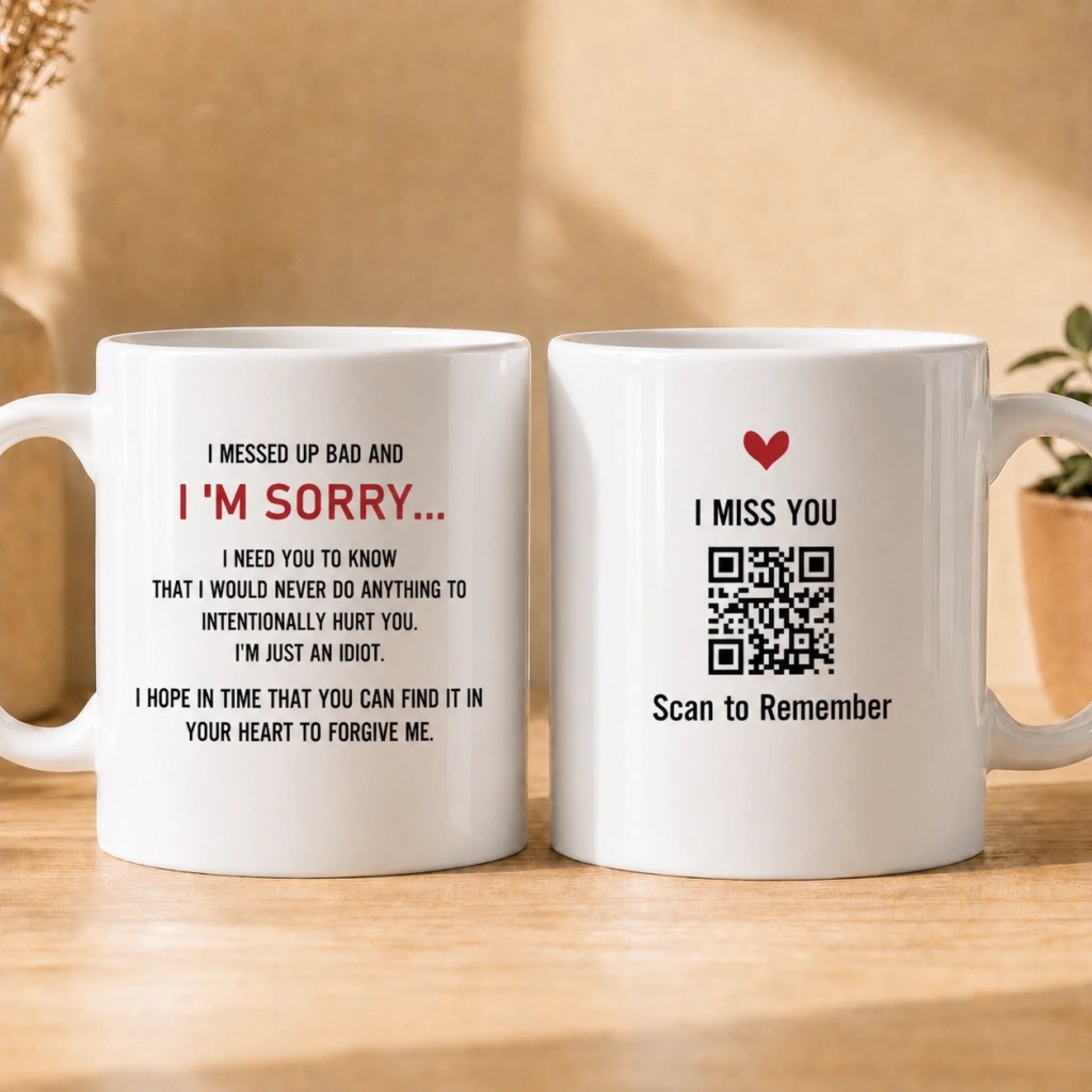 Couple Mugs - Poem I’m Sorry Card Personalized QR Mug - Custom Text