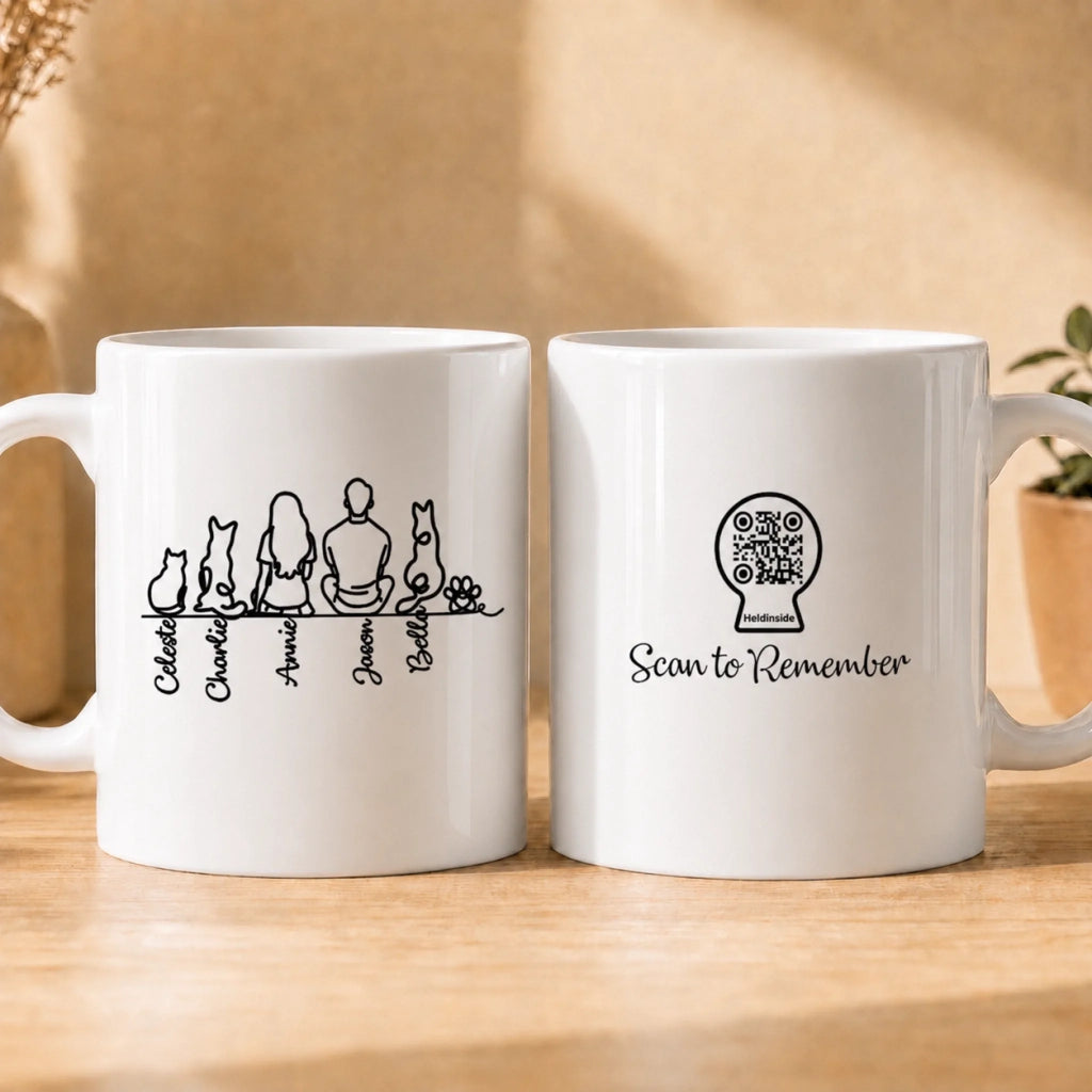 Line Pet Characters Silhouette Personalized QR Mug - Custom Name